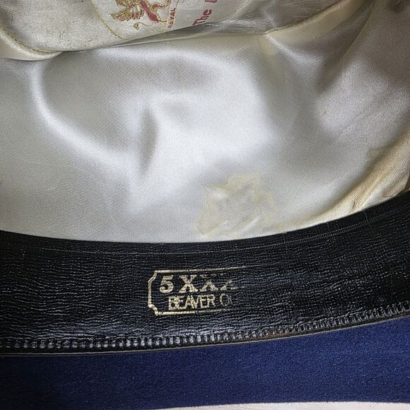 Vintage The Round Up 5X Beaver 5 XXXXX Cowboy Hat Navy Blue Buckle Western‎ - Picture 9 of 12